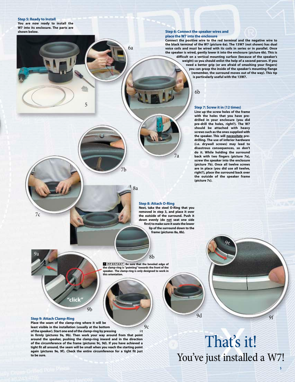 That’s it, You’ve just installed a w7, Click | JL Audio W7 User Manual | Page 5 / 16