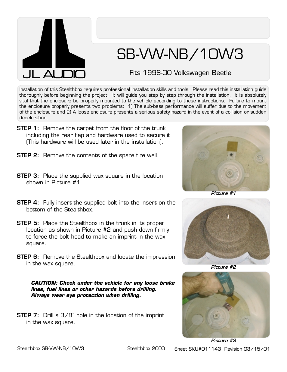 JL Audio STEALTHBOX SB-VW-NB/10W3 User Manual | 3 pages