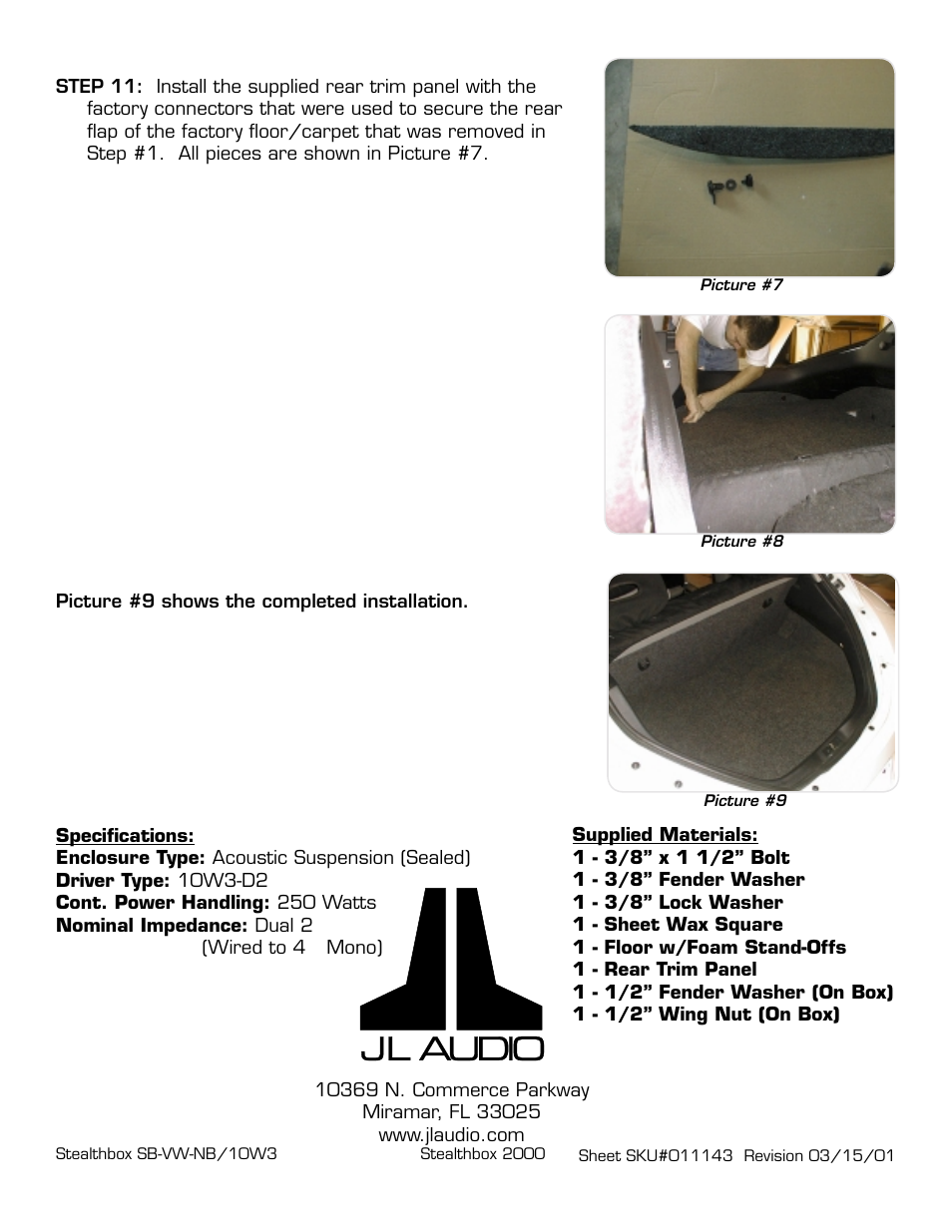 JL Audio STEALTHBOX SB-VW-NB/10W3 User Manual | Page 3 / 3