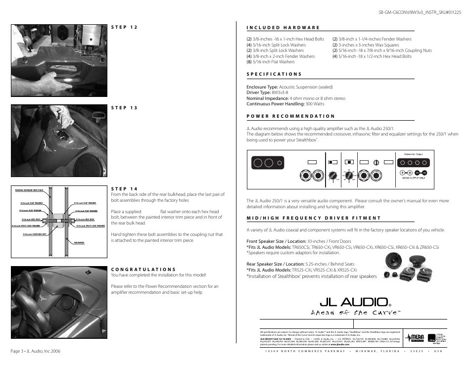 JL Audio Stealthbox SB-GM-C6CONV/8W3v3 User Manual | Page 3 / 3