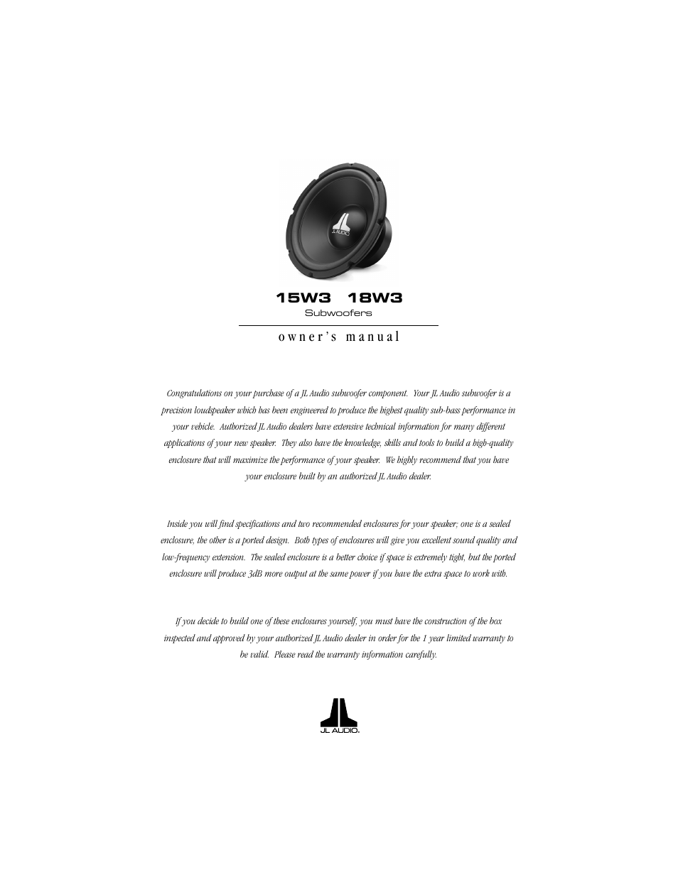 JL Audio 15W3 18W3 User Manual | 4 pages