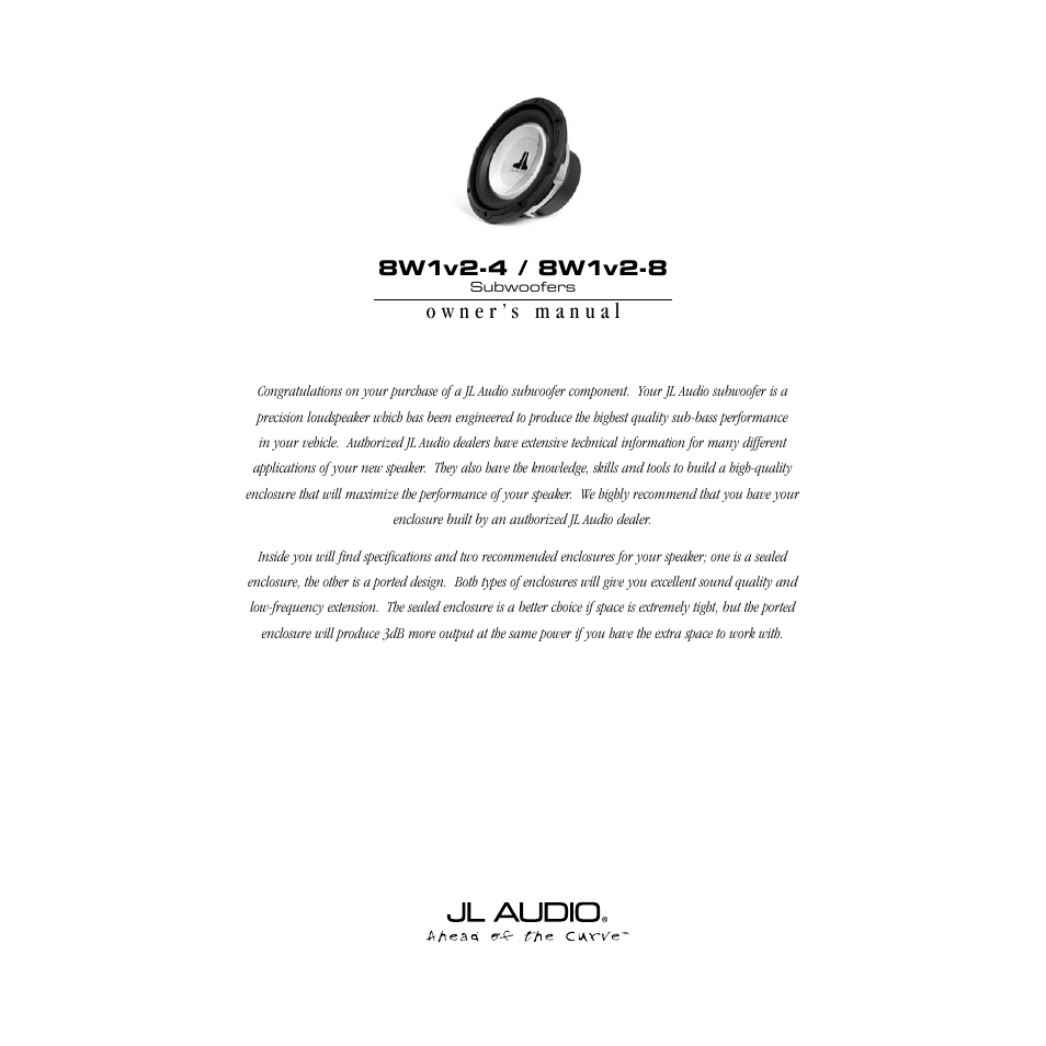 JL Audio 8W1v2-4 User Manual | 3 pages