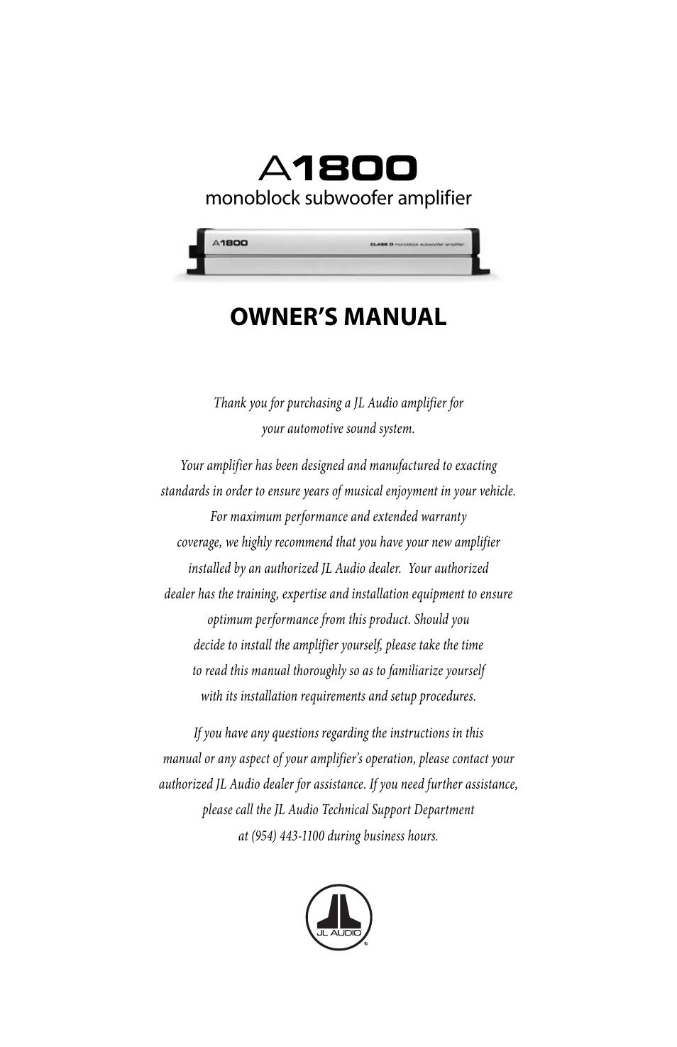 JL Audio A1800 User Manual | 11 pages