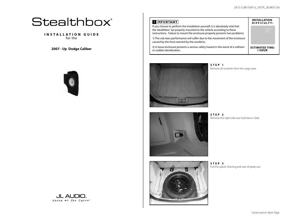 JL Audio Stealthbox SB-D-CLBR/10W1v2 User Manual | 3 pages