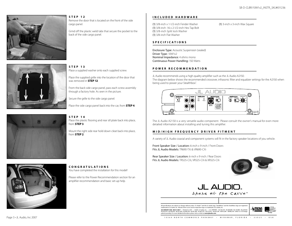 JL Audio Stealthbox SB-D-CLBR/10W1v2 User Manual | Page 3 / 3