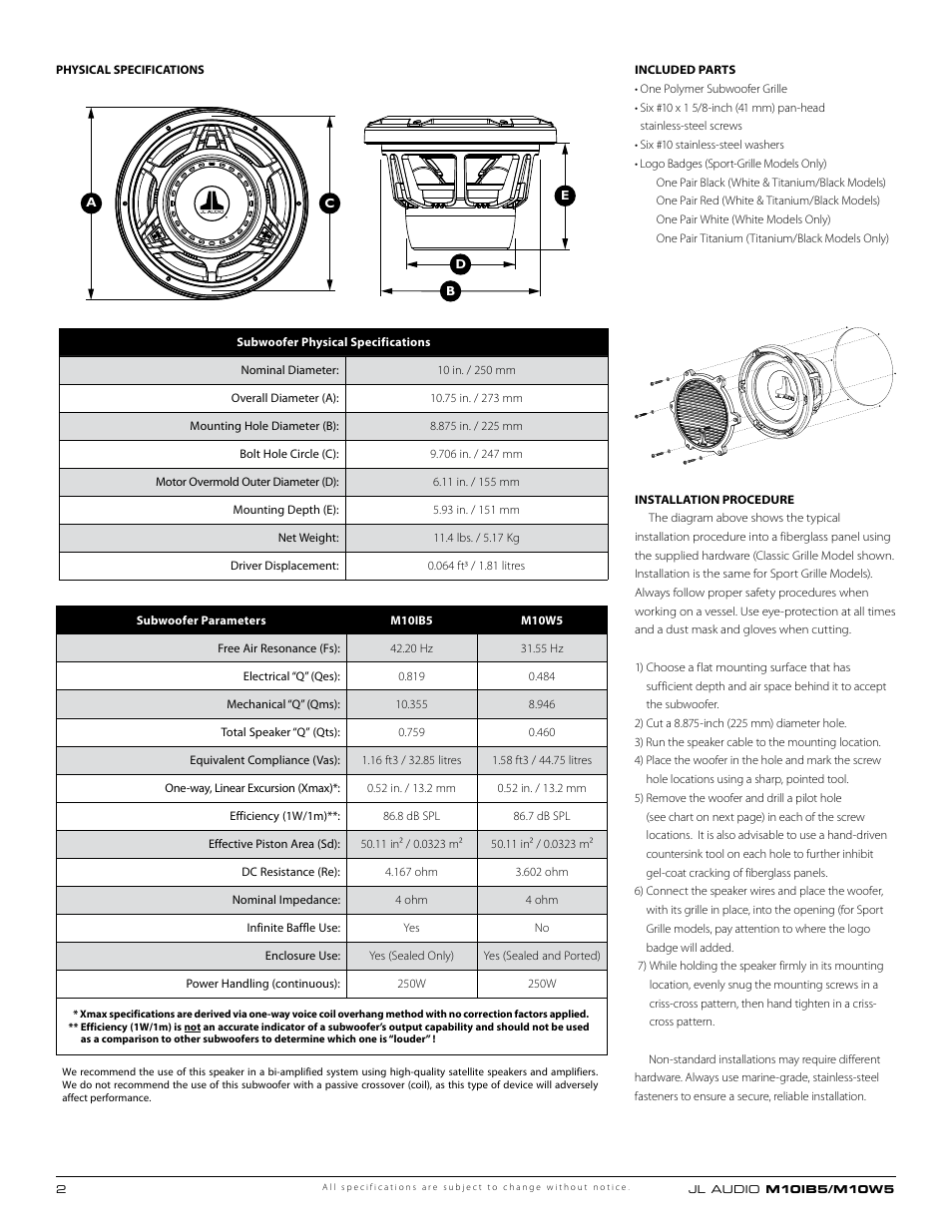 JL Audio M10W5 User Manual | Page 2 / 4