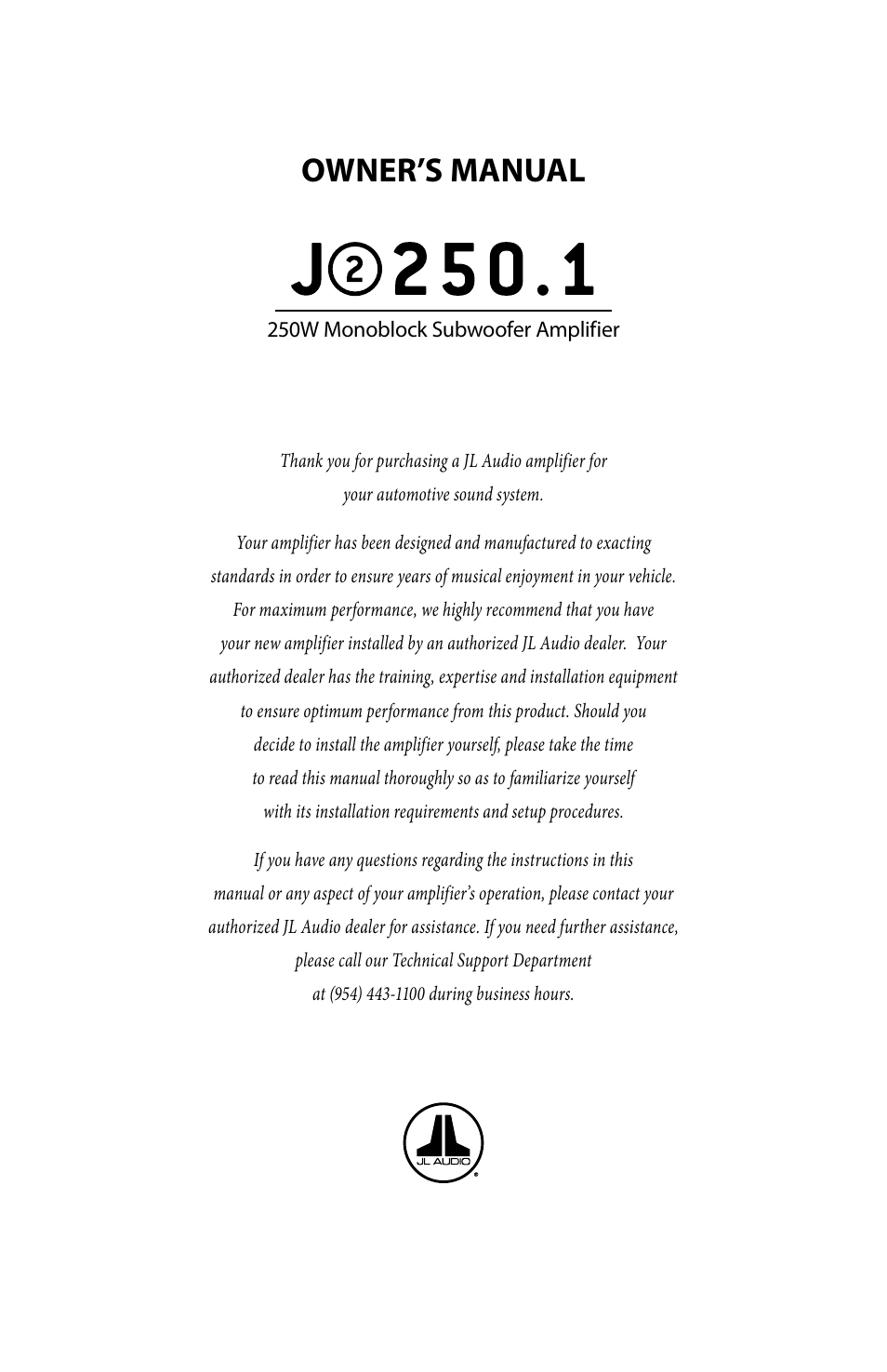 JL Audio J2250.1 User Manual | 20 pages