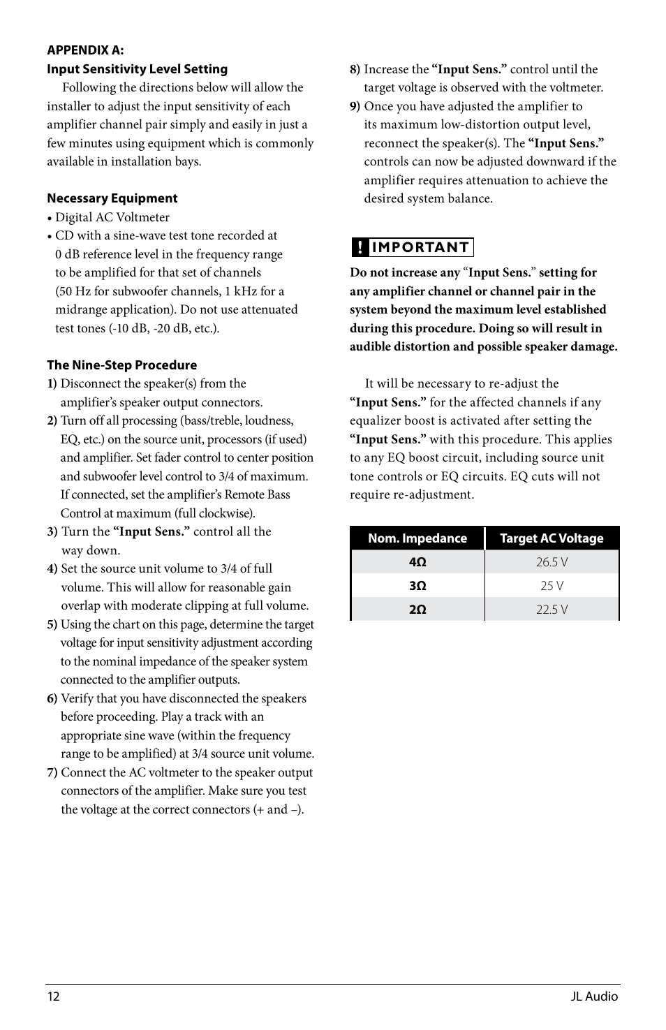 JL Audio J2250.1 User Manual | Page 12 / 20