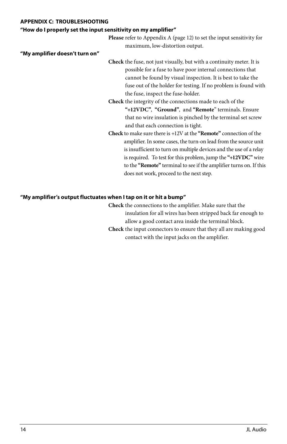 JL Audio J2250.1 User Manual | Page 14 / 20