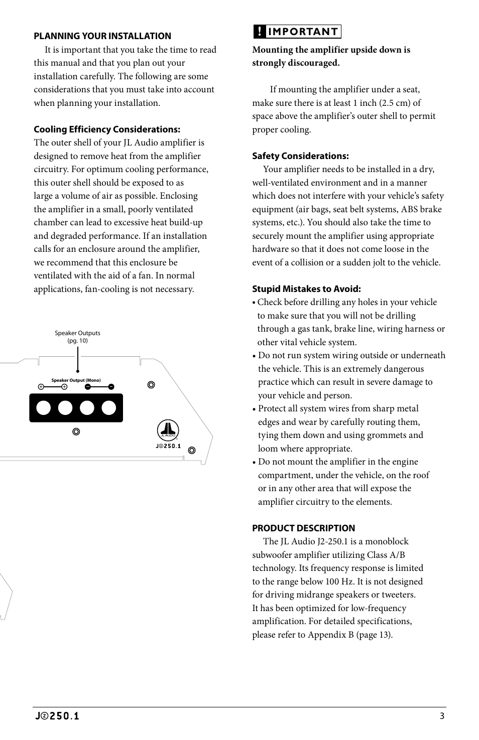Important | JL Audio J2250.1 User Manual | Page 3 / 20