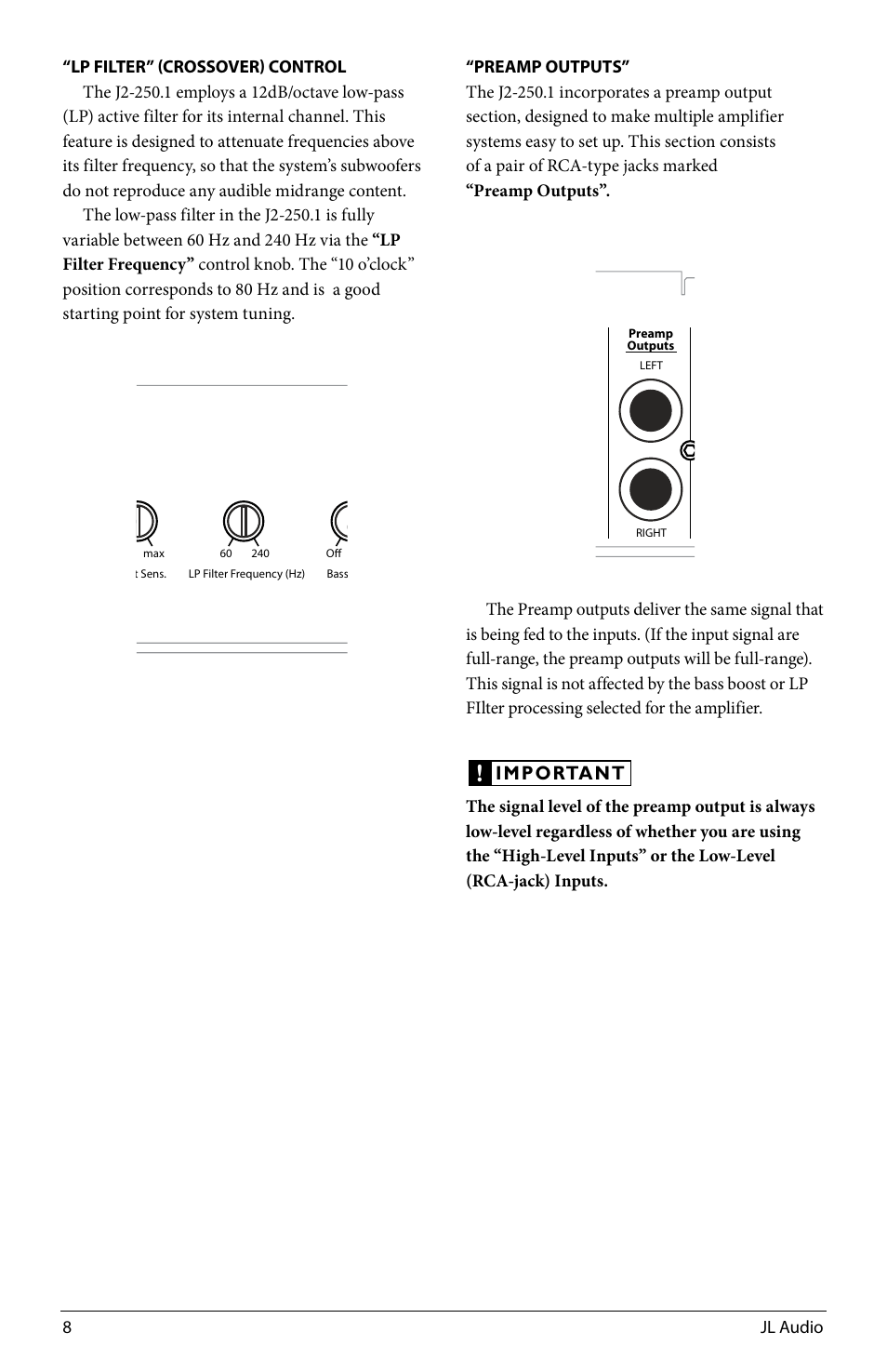 Important, Jl audio | JL Audio J2250.1 User Manual | Page 8 / 20