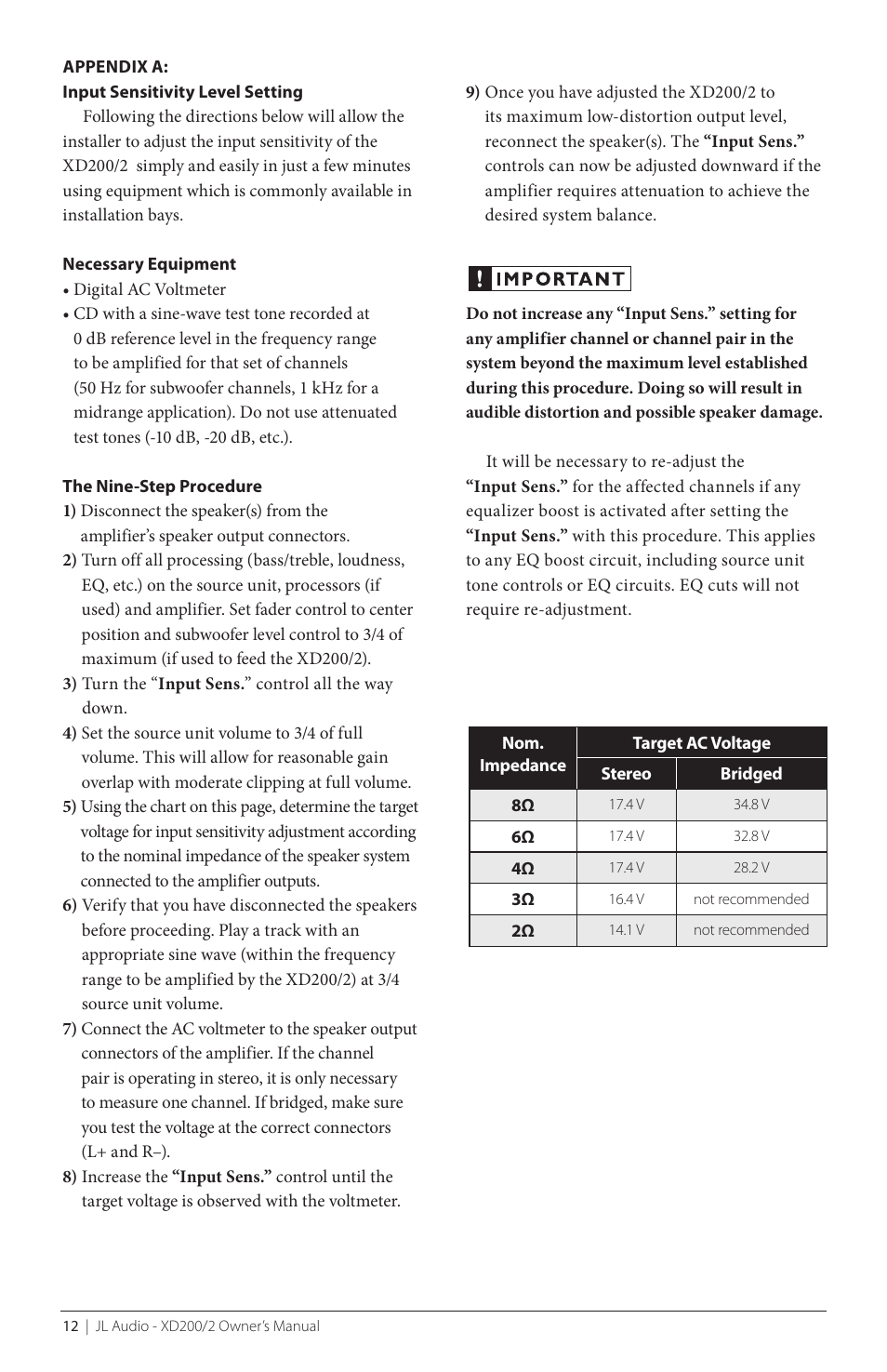 JL Audio XD200/2 User Manual | Page 12 / 20