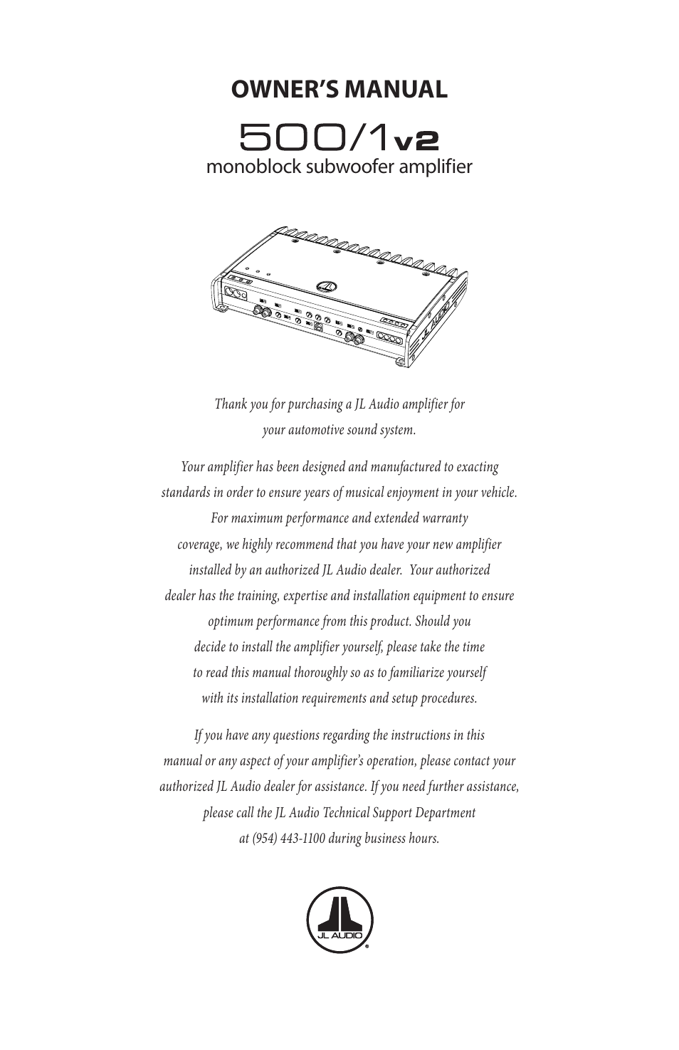 JL Audio 500/1v2 User Manual | 13 pages
