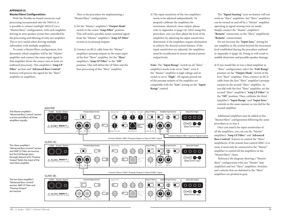 Slave (a): slave (b) | JL Audio 500/1v2 User Manual | Page 10 / 13
