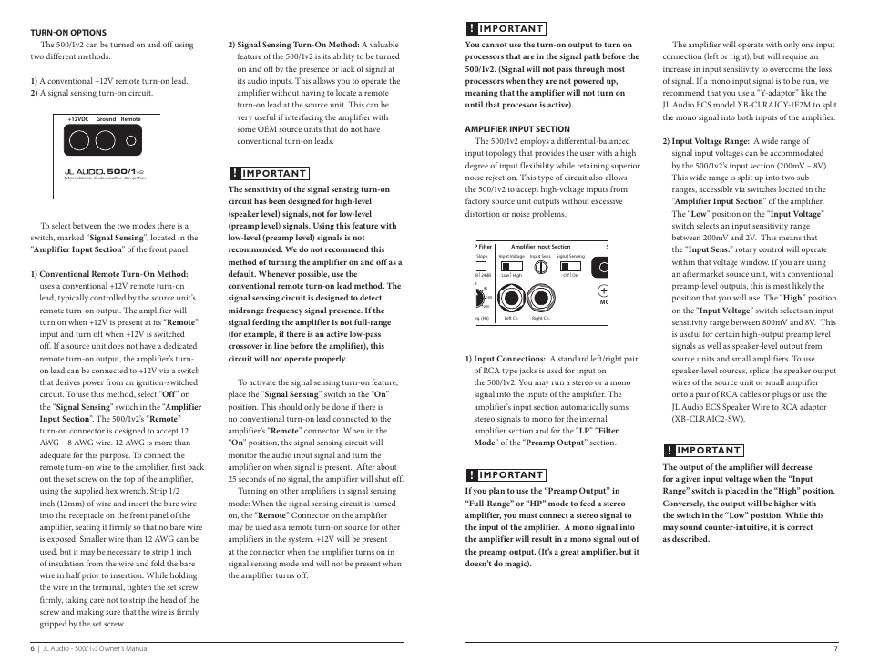 Important | JL Audio 500/1v2 User Manual | Page 4 / 13