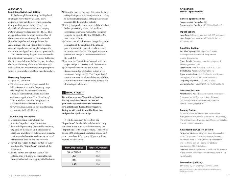 JL Audio 500/1v2 User Manual | Page 8 / 13