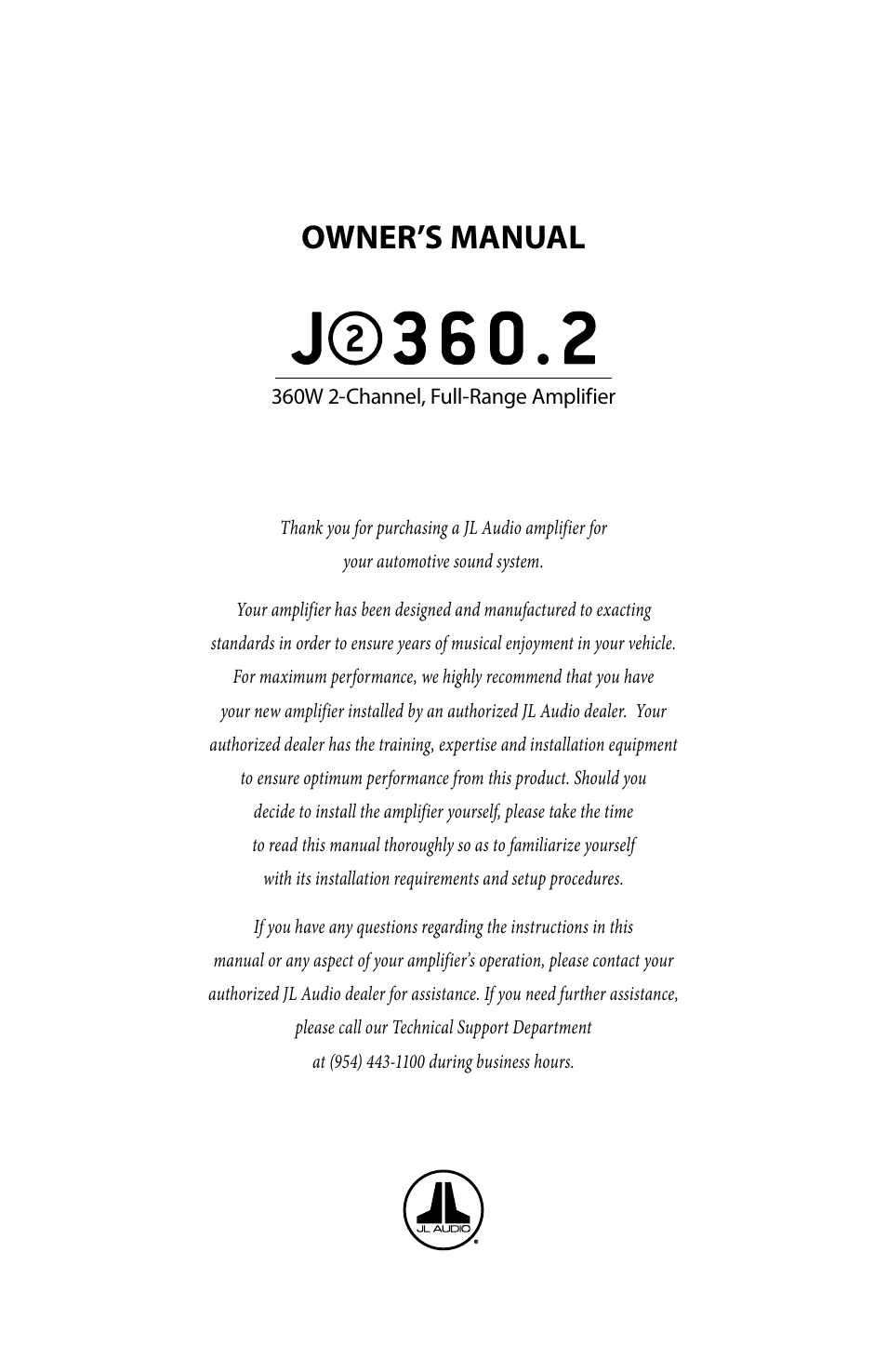 JL Audio J2360.2 User Manual | 11 pages