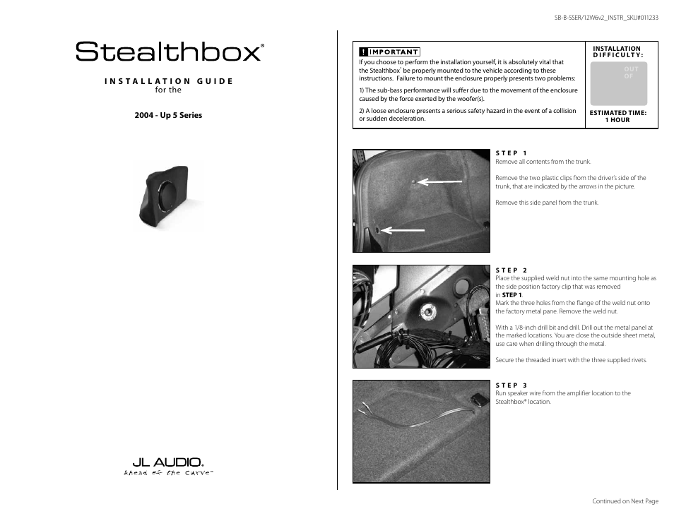 JL Audio Stealthbox SB-B-5SER/12W6v2 User Manual | 3 pages