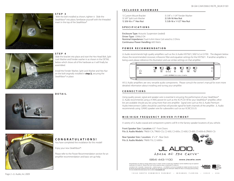 JL Audio Stealthbox SB-GM-CAM12W6v2 User Manual | Page 2 / 2