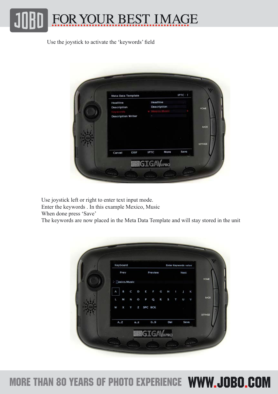 JOBO Giga VU Extreme XMP User Manual | Page 2 / 4