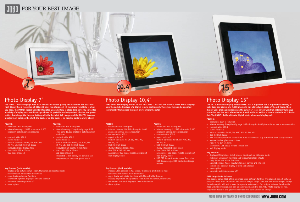 Photo display 7, Photo display 10,4, Photo display 15 | JOBO Photo Display+ silver PDJ701 User Manual | Page 2 / 2