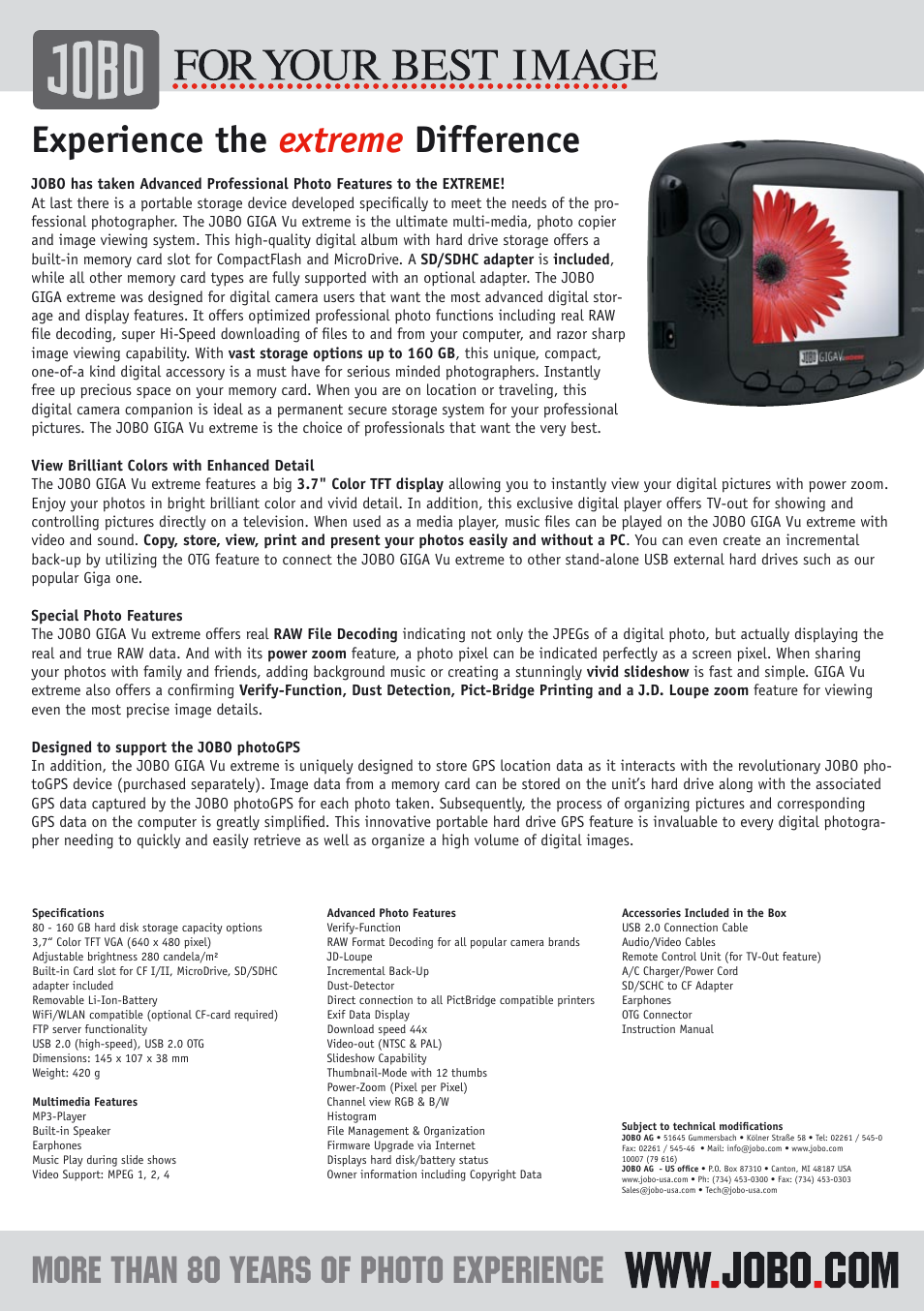 Experience the extreme difference | JOBO GIGA Vu extreme User Manual | Page 2 / 2