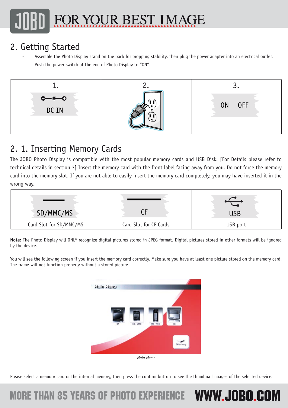 Getting started | JOBO Photo Display PDJ120 User Manual | Page 3 / 7