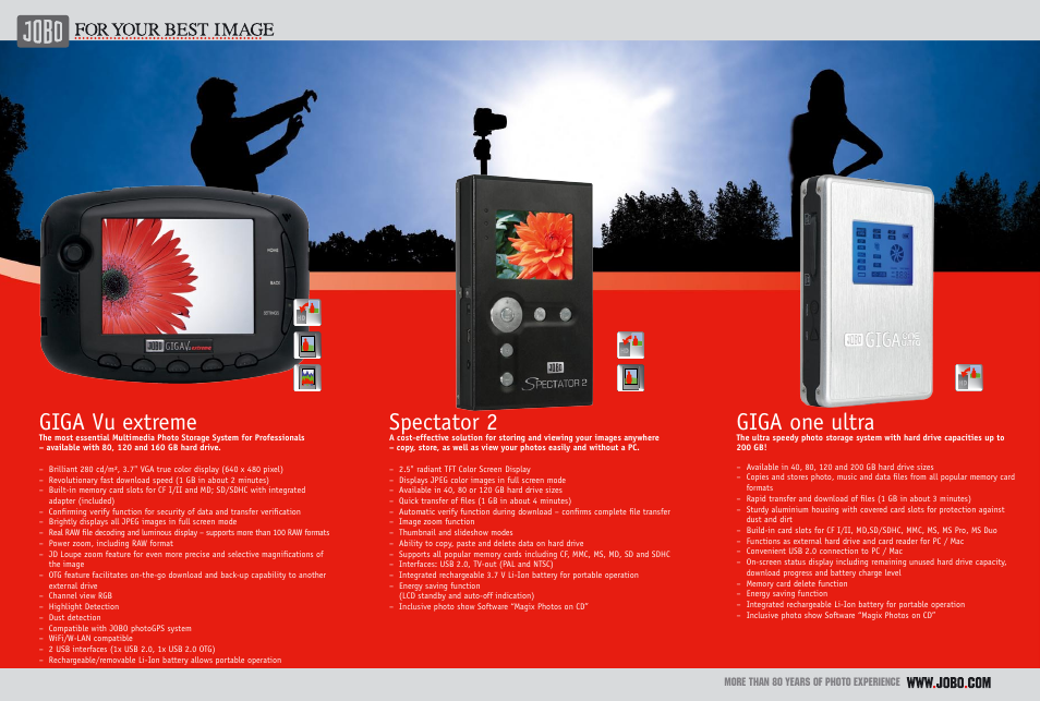 Giga one ultra, Spectator 2, Giga vu extreme | JOBO Digital Storage Device User Manual | Page 2 / 2