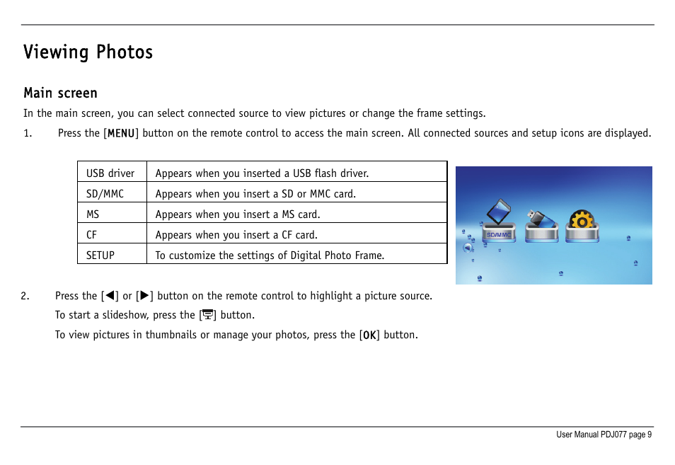 Viewing photos | JOBO Photo Display PDJ077 User Manual | Page 12 / 23