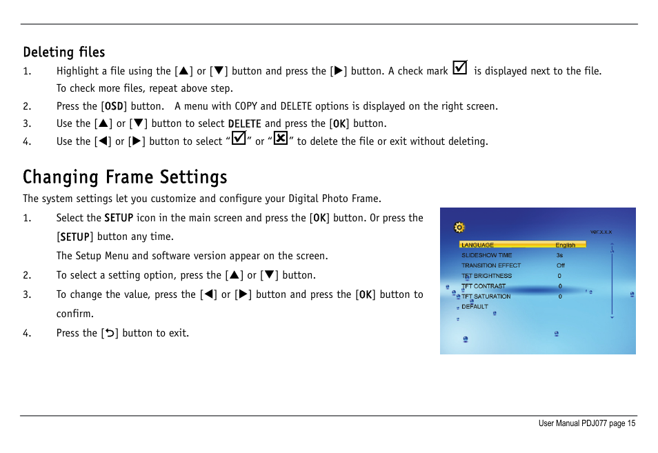 Changing frame settings | JOBO Photo Display PDJ077 User Manual | Page 18 / 23