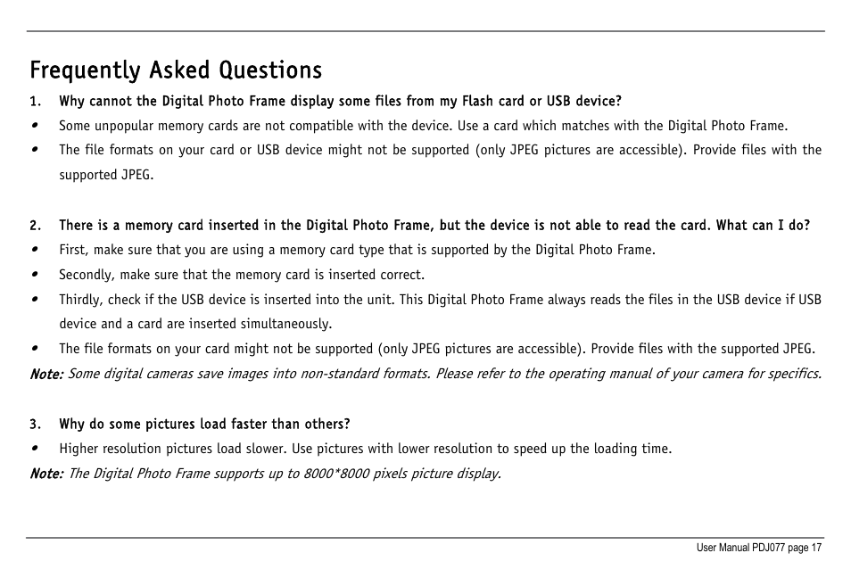 Frequently asked questions | JOBO Photo Display PDJ077 User Manual | Page 20 / 23