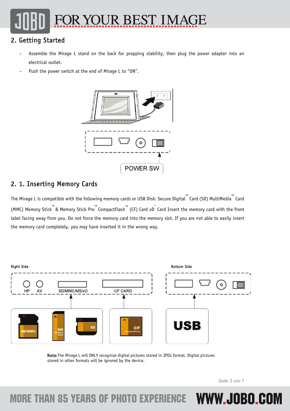 Getting started | JOBO Photo Display Mirage L User Manual | Page 4 / 8