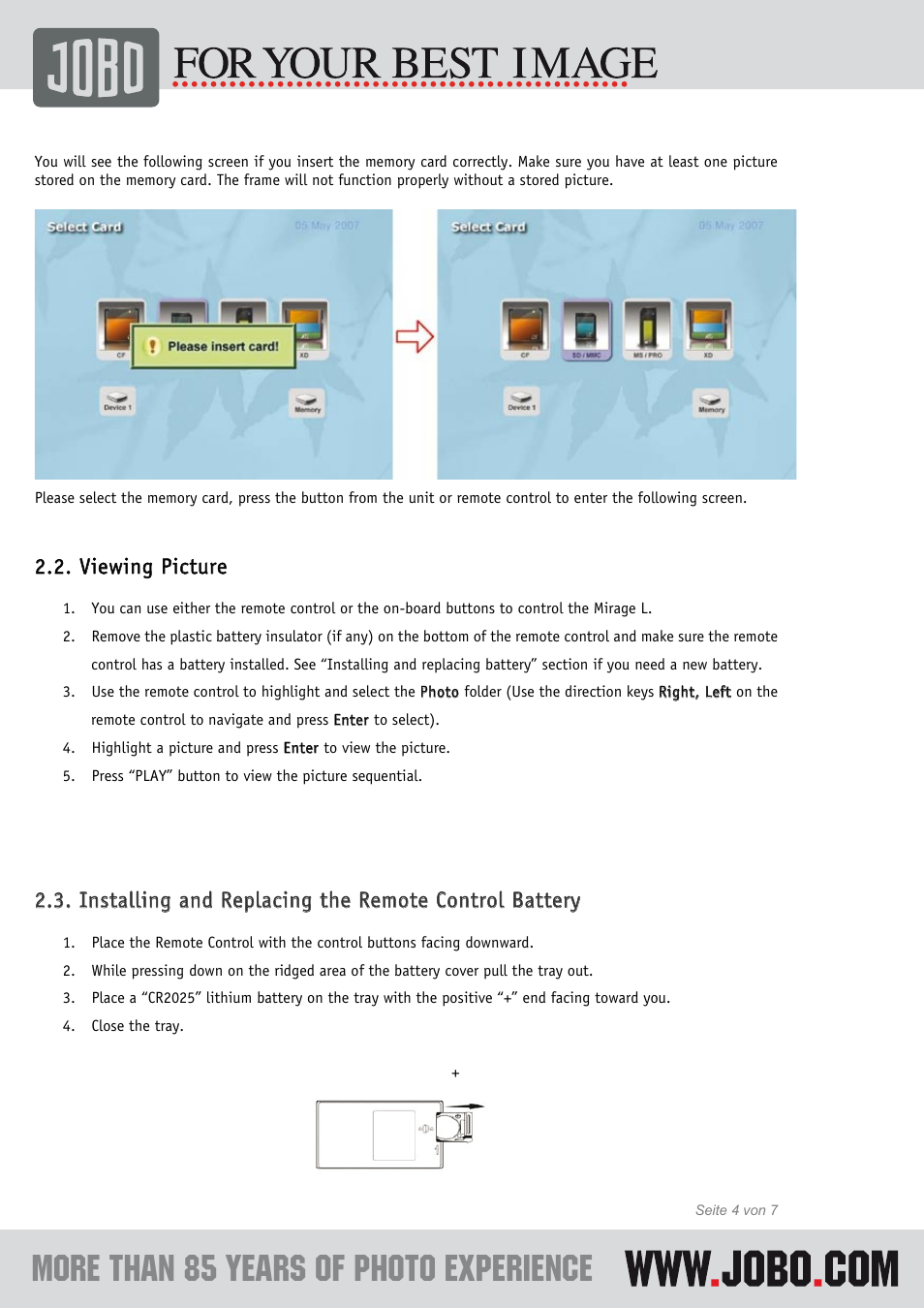 Viewing picture | JOBO Photo Display Mirage L User Manual | Page 5 / 8