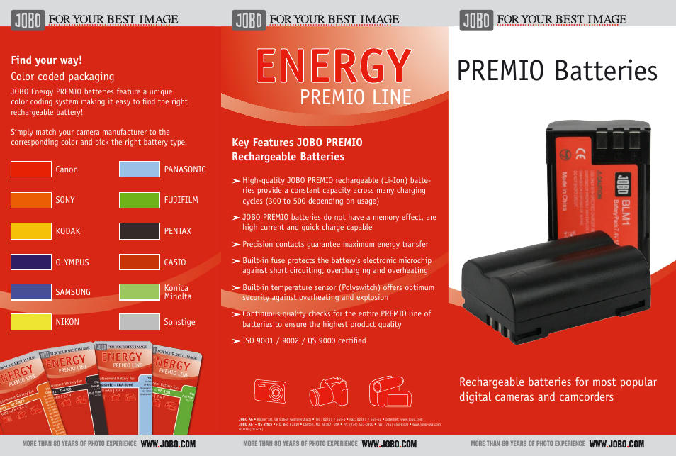 JOBO Premio Battery User Manual | 2 pages