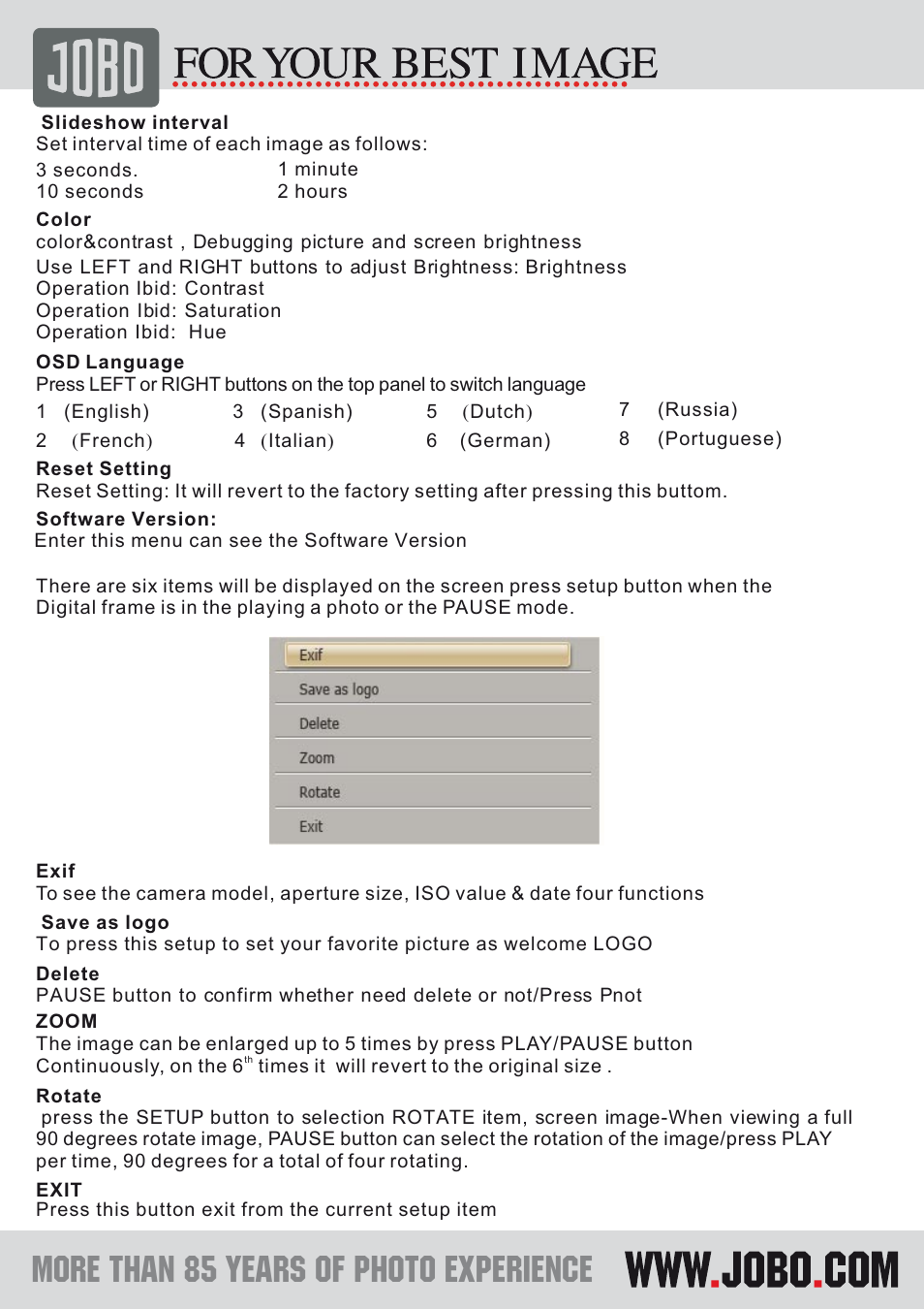 JOBO PDJL007 User Manual | Page 10 / 11