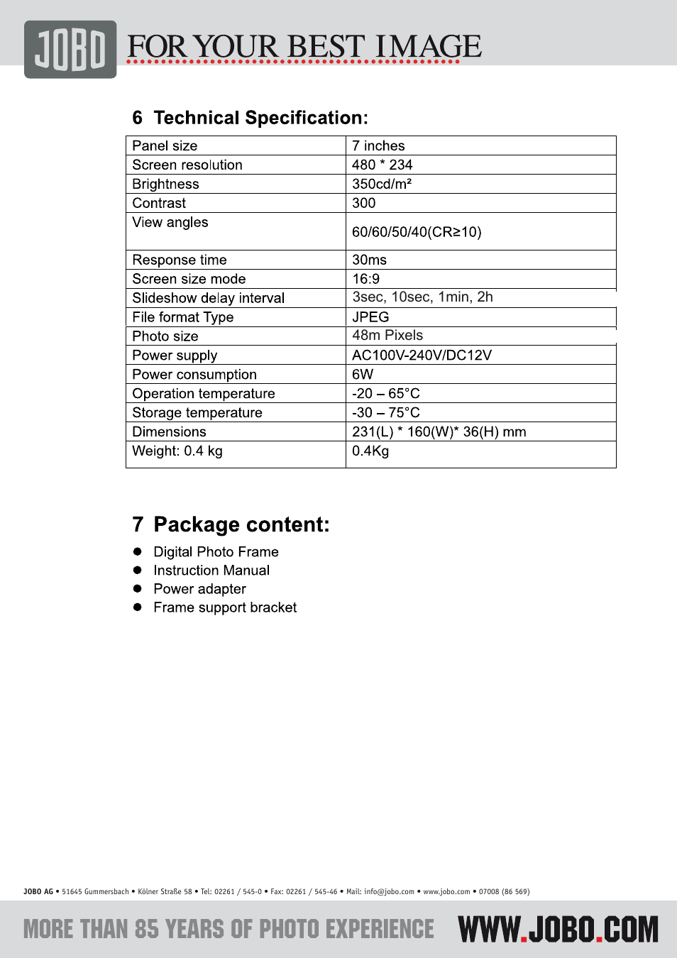 JOBO PDJL007 User Manual | Page 11 / 11