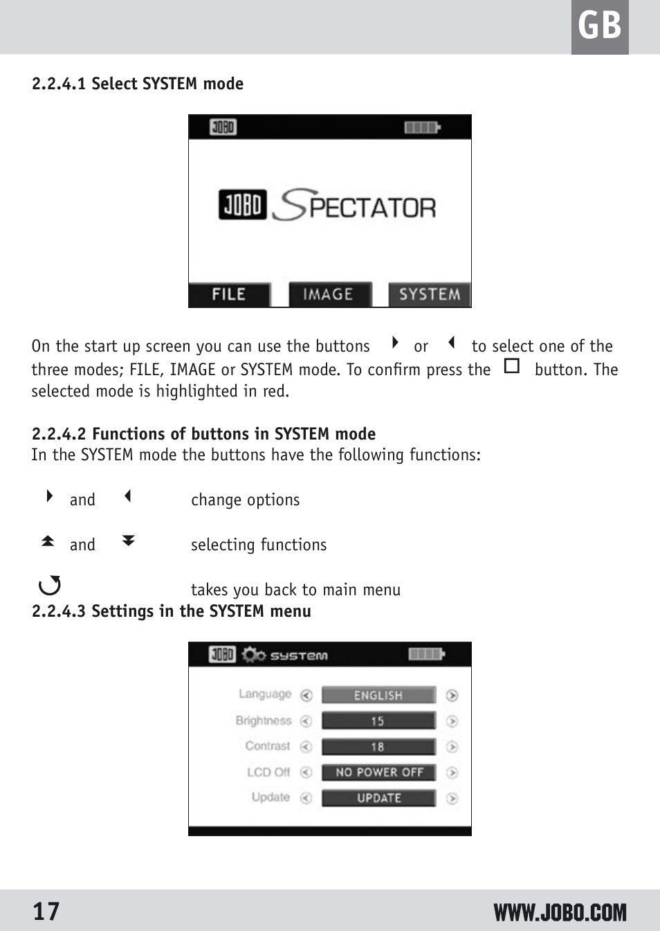 JOBO Spectator GSP040 User Manual | Page 17 / 28