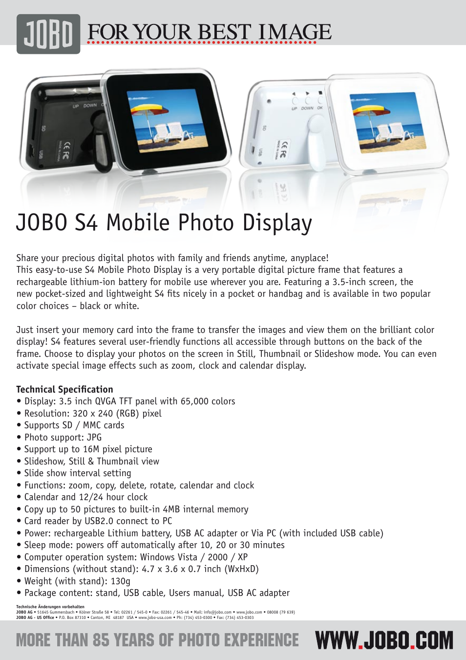 Jobo s4 mobile photo display | JOBO Mobile Photo Display S4 User Manual | Page 2 / 2