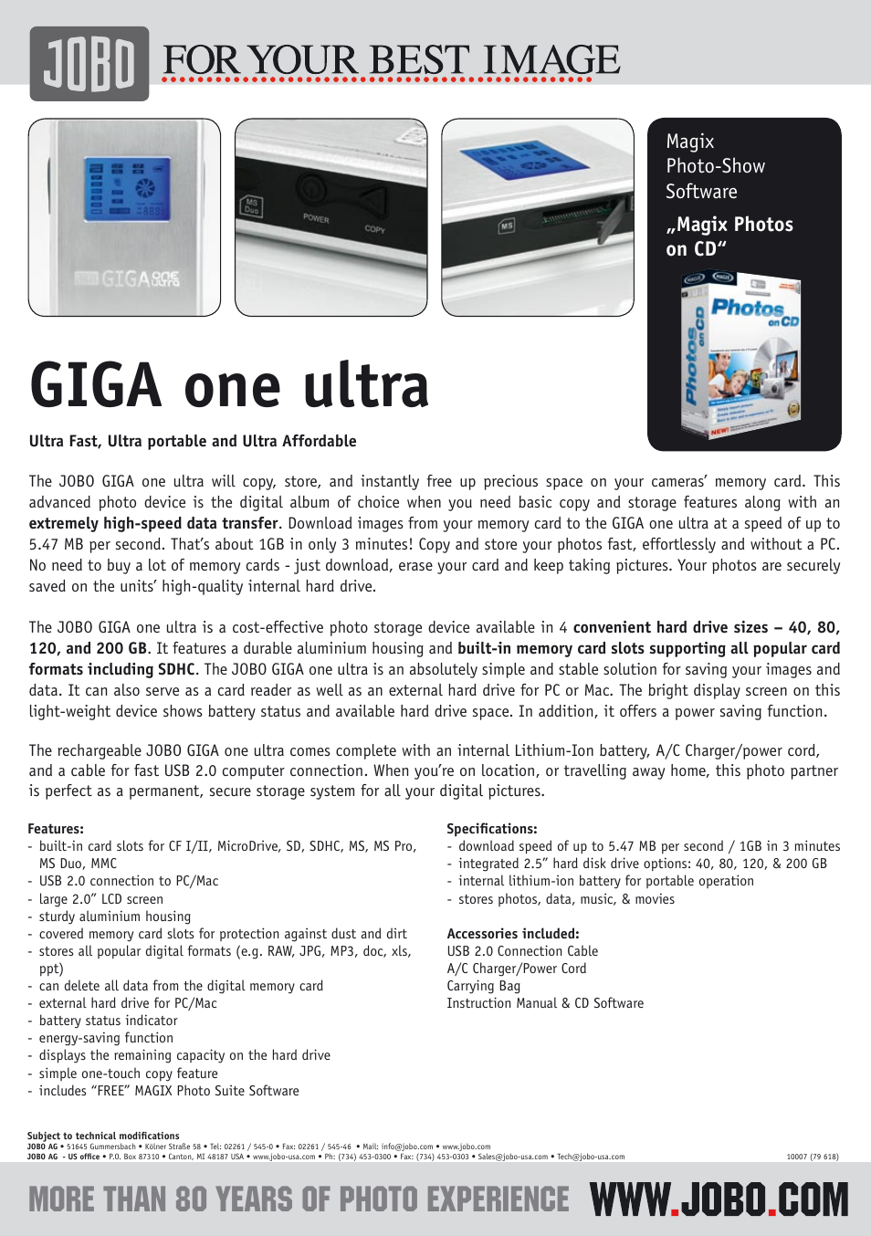 Giga one ultra | JOBO ONE ULTRA User Manual | Page 2 / 2