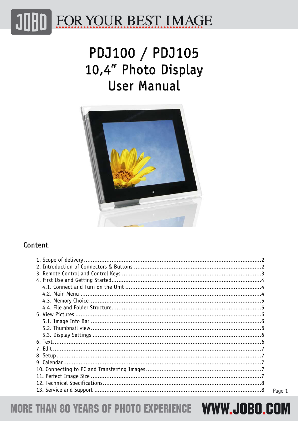 JOBO PDJ100 User Manual | 8 pages