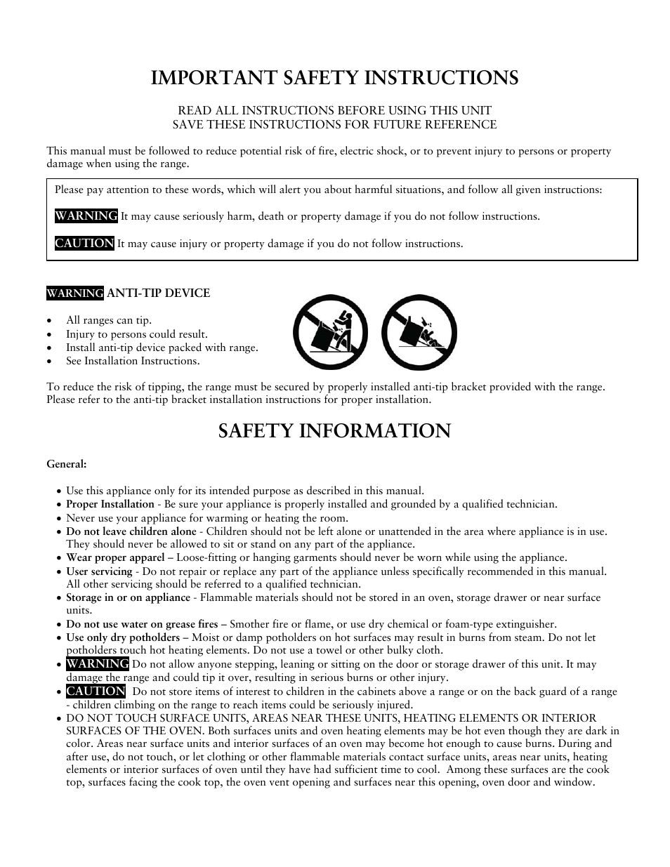 Important safety instructions, Safety information | Jarden consumer Solutions Electric and Ceran-Top Ranges User Manual | Page 3 / 14
