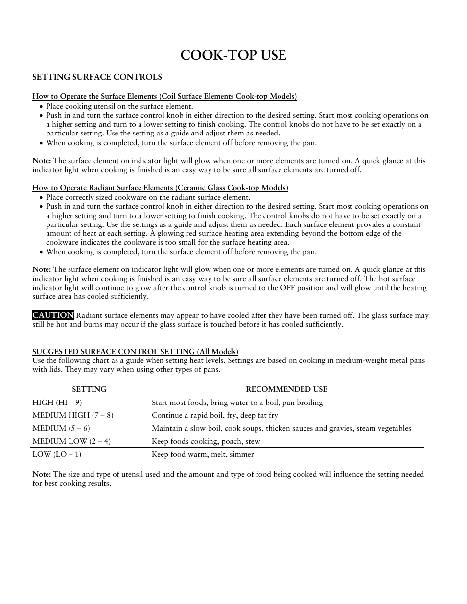 Cook-top use | Jarden consumer Solutions Electric and Ceran-Top Ranges User Manual | Page 5 / 14