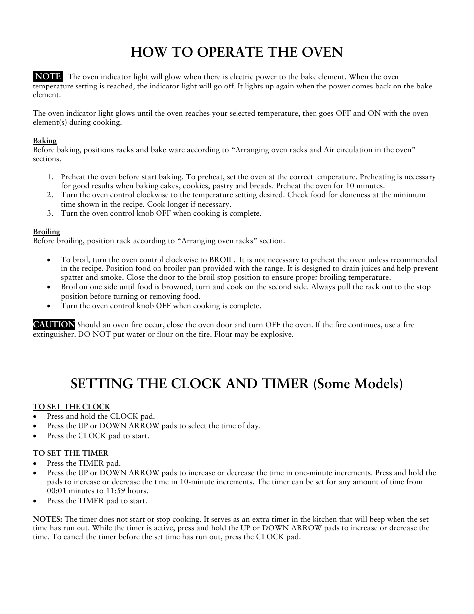 How to operate the oven, Setting the clock and timer (some models) | Jarden consumer Solutions Electric and Ceran-Top Ranges User Manual | Page 8 / 14