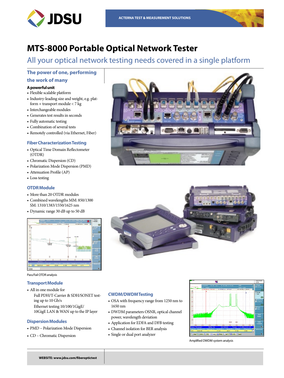 JDS Uniphase Portable Optical Network Tester MTS-8000 User Manual | 4 pages