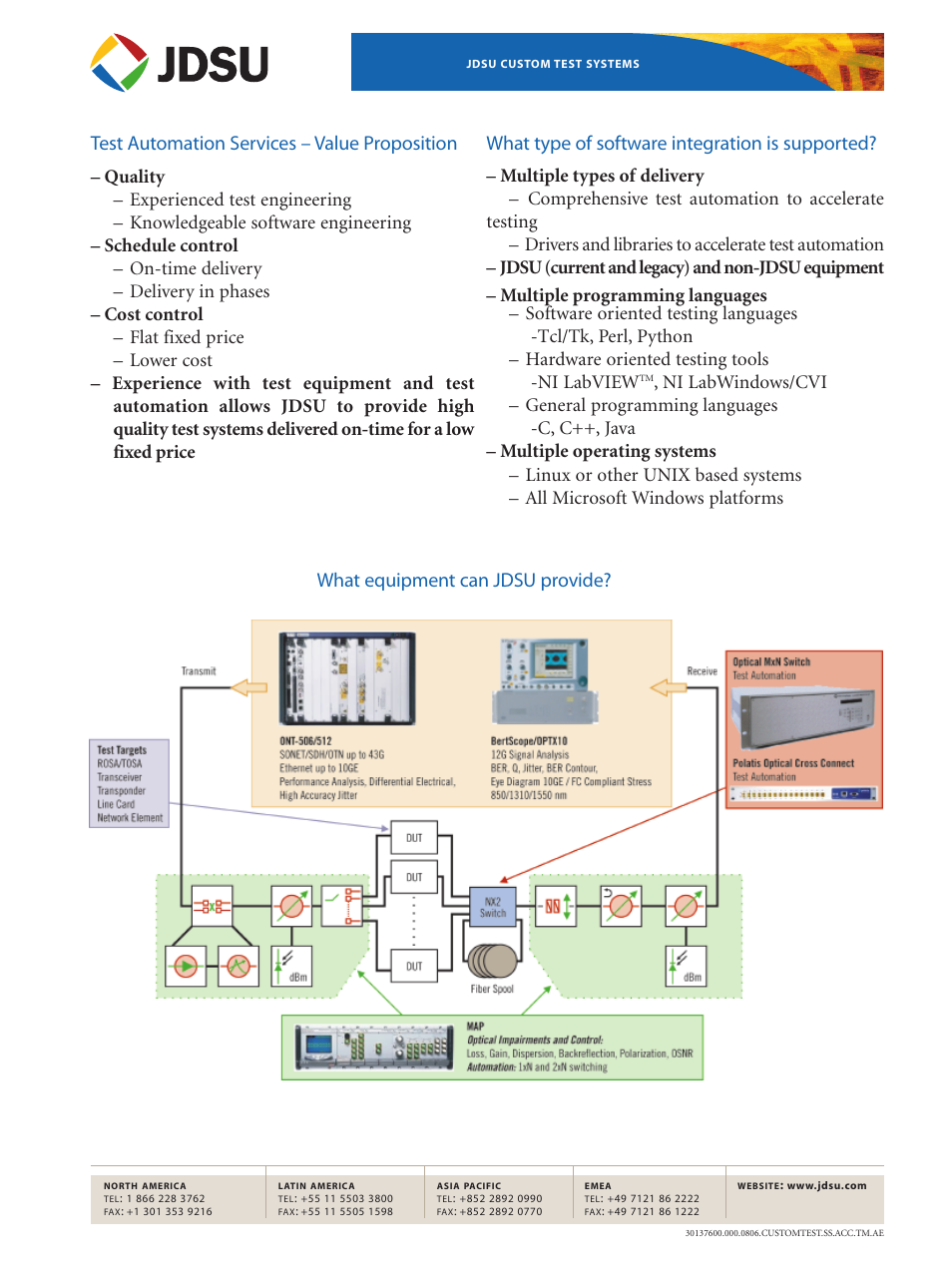 Test automation services – value proposition, What type of software integration is supported, What equipment can jdsu provide | JDS Uniphase Network Device JDSU User Manual | Page 2 / 2