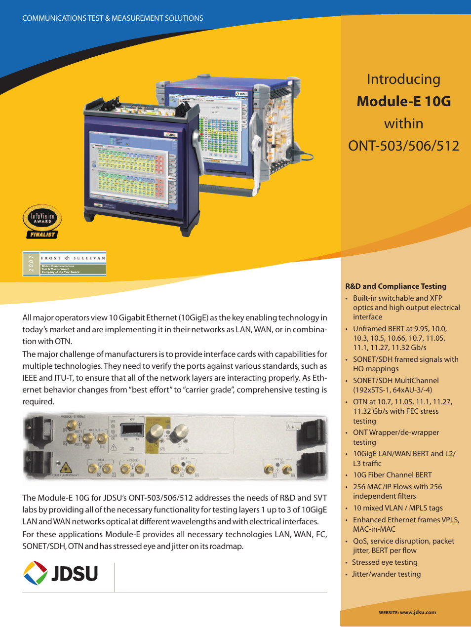 JDS Uniphase Module-E 10G User Manual | 2 pages