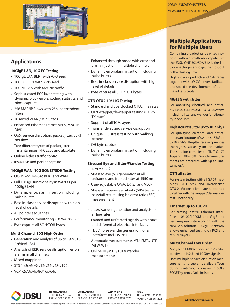 Applications, Multiple applications for multiple users | JDS Uniphase Module-E 10G User Manual | Page 2 / 2