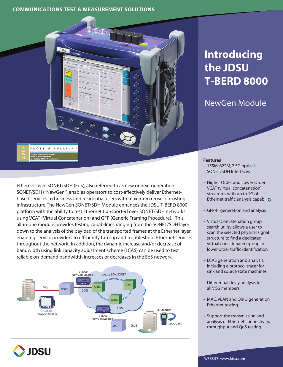 JDS Uniphase T-BERD 8000 User Manual | 2 pages