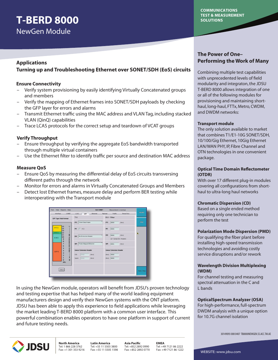 T-berd 8000, Newgen module | JDS Uniphase T-BERD 8000 User Manual | Page 2 / 2