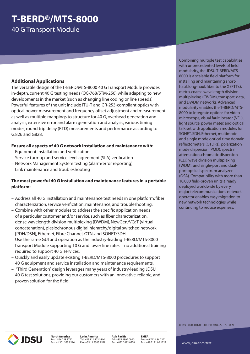 T-berd®/mts-8000, 40 g transport module, Additional applications | JDS Uniphase 40 G Transport Module T-BERD/MTS-8000 User Manual | Page 2 / 2